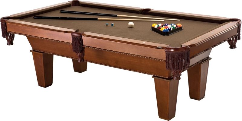 Photo 1 of ** DAMAGED FELT, NO LEGS**TRUCK OR TRAILER PICKUP ONLY*****STOCK PHOTO REFERENCE ONLY*** BROWN POOL TABLE WITH LEATHER POCKETS. ABOUT 3' X 6' 