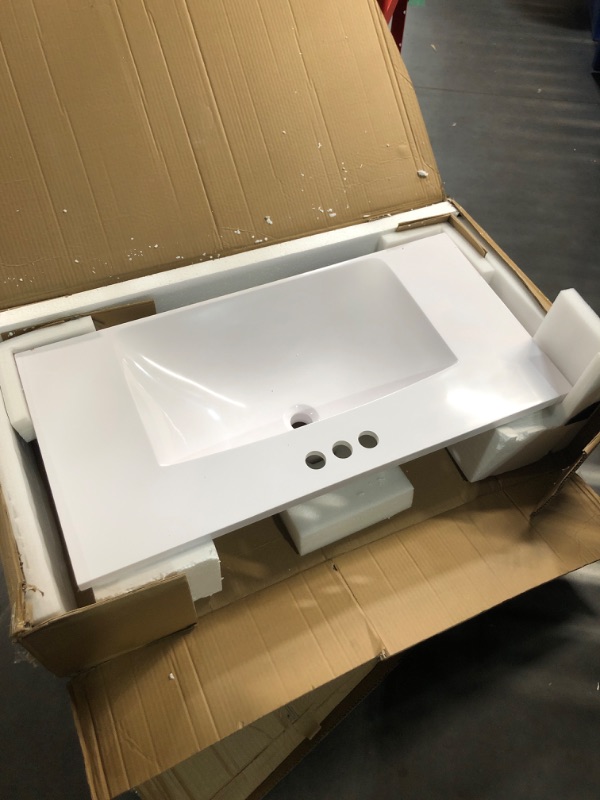 Photo 3 of (READ FULL POST) ZNTS 36" Single Bathroom Vanity Top with White Basin, 3-Faucet Holes, Ceramic, White N725P171539K