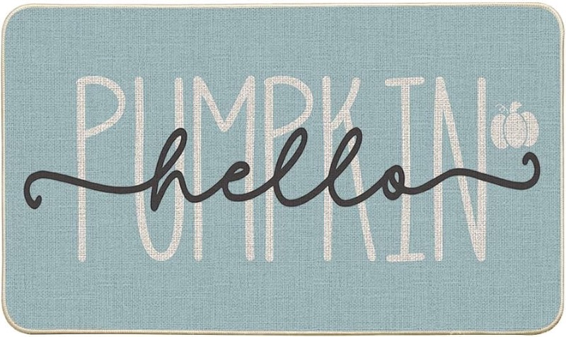 Photo 1 of ** USED AND DIRTY** Artoid Mode Blue Hello Pumpkin Fall Doormat, Home Decor Low-Profile Switch Rug Door Mat Floor Mat for Indoor Outdoor 17x29 Inch