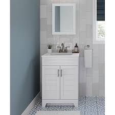 Photo 1 of ** NO TOP INCLUDED** CRACKED SIDES AND DAMSAGED** Style Selections Kirkman 24-in White Single Sink Bathroom Vanity with White Cultured Marble Top (Mirror Included)
