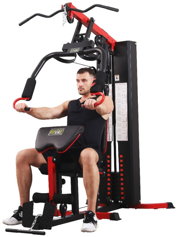 Photo 1 of ***INCOMPLETE SET, ONLY BOX 1 ****Signature Fitness Multifunctional Home Gym System Workout Station with Leg Extension and Preacher Curl, 122.5LB Weight Stack, Multiple Options, Multiple Packages Black/Red 