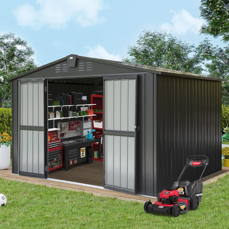 Photo 1 of ** 3 boxes **STOCK PHOTO REFERENCE ONLY****Domi Outdoor Storage Shed 10x8 FT, Metal Tool Sheds Storage House with Lockable Double Door,Large Bike Shed Waterproof for Garden,Backyard,Lawn
