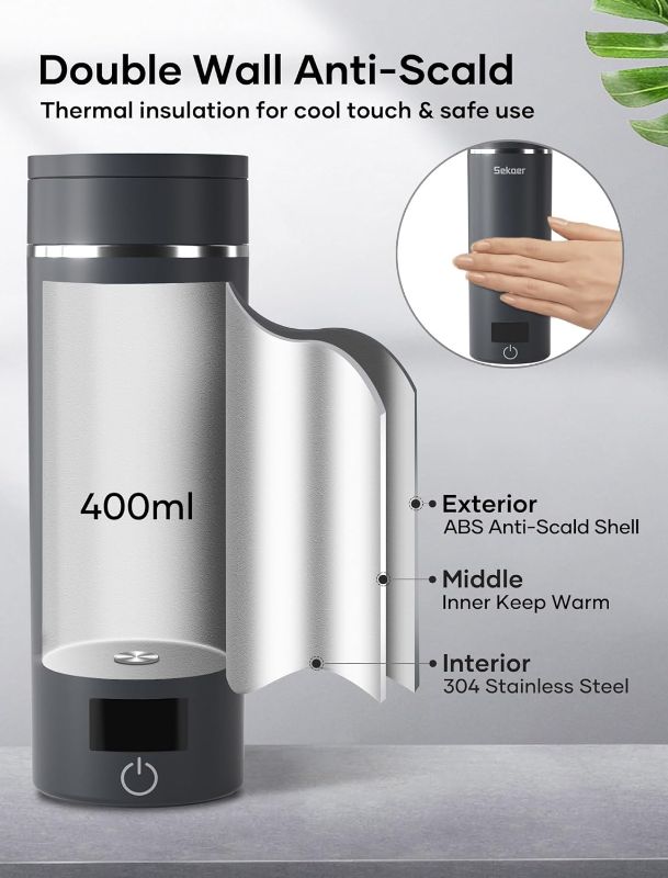 Photo 3 of (READ FULL POST) Sekaer Travel Electric Tea Kettle Portable Small Mini Coffee Kettle, with 4 Variable Presets, Personal Hot Water Boiler 304 Stainless Steel with Auto Shut-Off & Boil Dry Protection, SY-618B