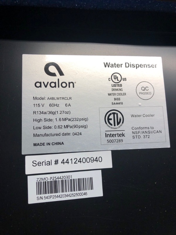 Photo 3 of ***FACTORY SEALED OPENED FOR INSPECTION ONLY***Avalon Bottom Loading Water Cooler Water Dispenser, 3 Temperature, UL/Energy Star Approved, Black & Stainless Steel