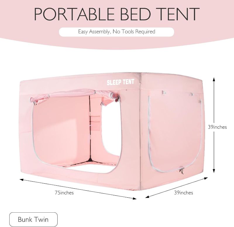 Photo 3 of (READ FULL POST) BORNA Bed Tent Bunk Twin Bed Canopy for Indoor Portable Light Reducing Sleeping Canopy for Kids and Adult,Bunk Blackout Tents Breathable Privacy Space Tent Mosquito Netting for Bed(Macaron Pink)
