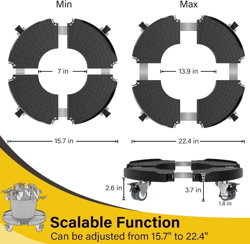 Photo 3 of (READ FULL POST) Goovilla Plant Stand with Wheels Heavy Duty, 1Pack Adjustable 15-22 Plant Caddy with Lockable Caster Wheels 440LBS