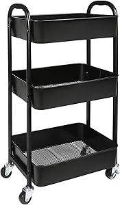 Photo 1 of (READ FULL POST) 3-Tier Rolling Utility Cart with Caster Wheels,Easy Assembly, for Kitchen, Bathroom (Black)
