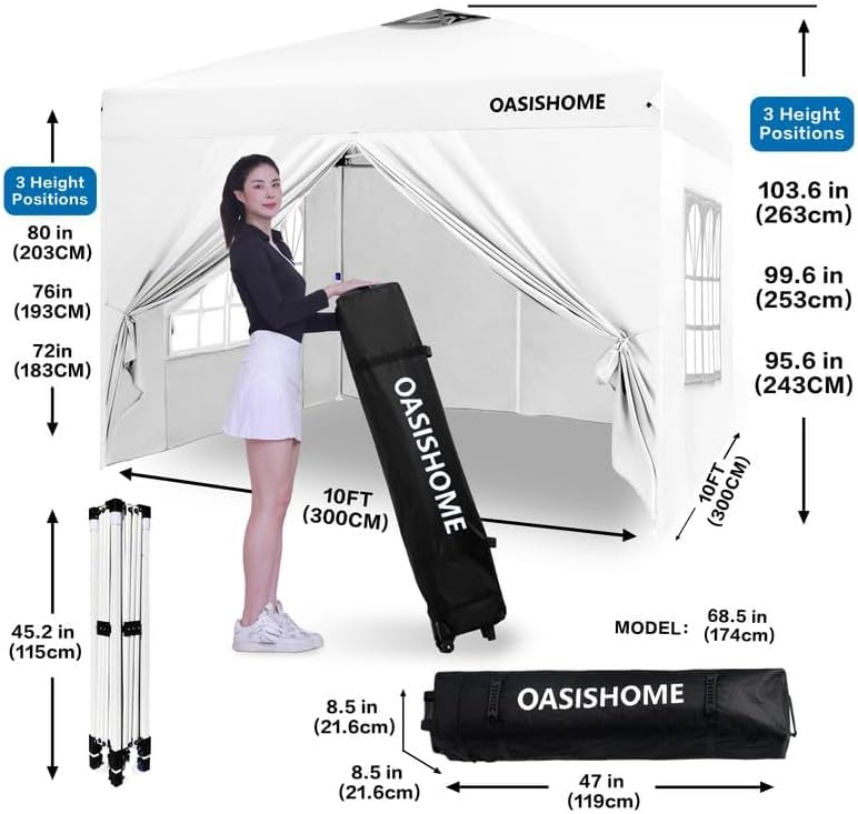 Photo 1 of (READ FULL POST) OASISHOME Pop-up Gazebo Instant Portable Canopy Tent 10'x10', with 4 Sidewalls, Windows, Wheeled Bag, for Patio/Outdoor/Wedding Parties and Events (10FTx10FT, White)
