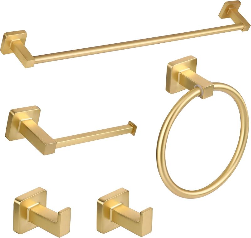 Photo 1 of (READ FULL POST) 5 Pieces Brusehd Gold Bathroom Hardware Accessories Set,Stainless Steel 23.6" Hand Towel Bar Set Gold, Toilet Paper Holder, Towel Ring ?Towel Rack Set Gold
