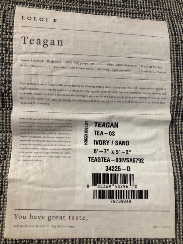 Photo 4 of ***USED - DIRTY - NO PACKAGING***
Loloi Teagan Collection 6'-7" x 9'-2" Area Rug in Ivory/Sand - Large Area Rug, Soft Neutral Rug, High-Traffic Area Rug for Living Room, Bedroom, Home Office, Dining Area