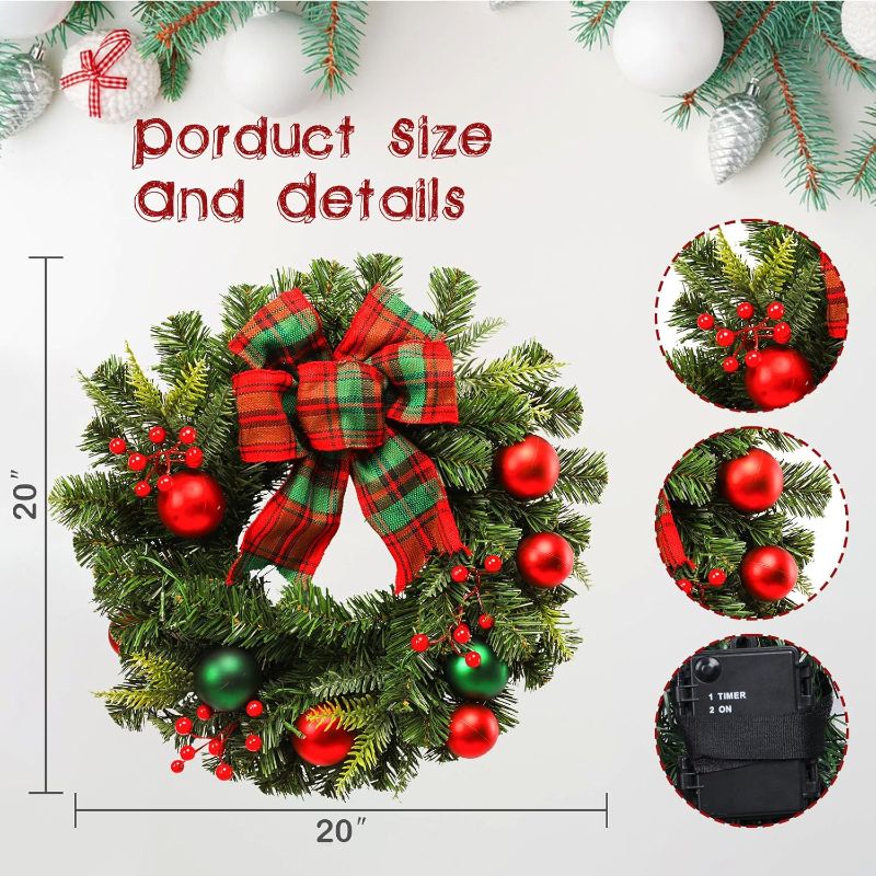 Photo 3 of (READ FULL POST) Yinns 20 Inch Christmas Wreath for Front Door, Large Pre-Lit Lighted Christmas Wreaths, Christmas Wreath with LED Lights for Indoor Outdoor Window Fireplace Home Decoration