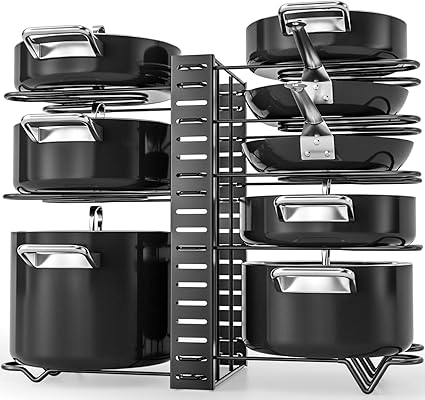 Photo 1 of  Pot Rack Organizers, 8 Tiers Pots and Pans Organizer for Kitchen Organization & Storage, Adjustable Pot Lid Holders & Pan Rack for Kitchen, Lid Organizer for Pots and Pans With 3 DIY Methods