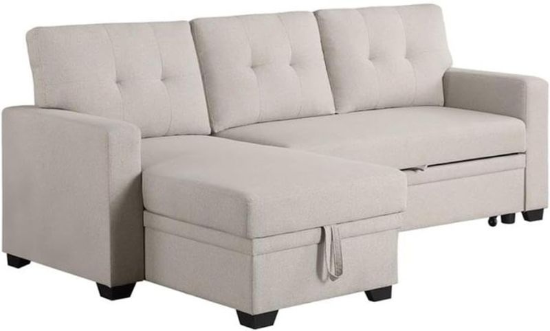 Photo 1 of ***TRUCK/TRAILER PICKUP ONLY - CONSISTS OF 3 BOXES***
Devion Furniture Polyester Fabric Reversible Sleeper Sectional Sofa-Beige, 53"D x 83"W x 34.5"H