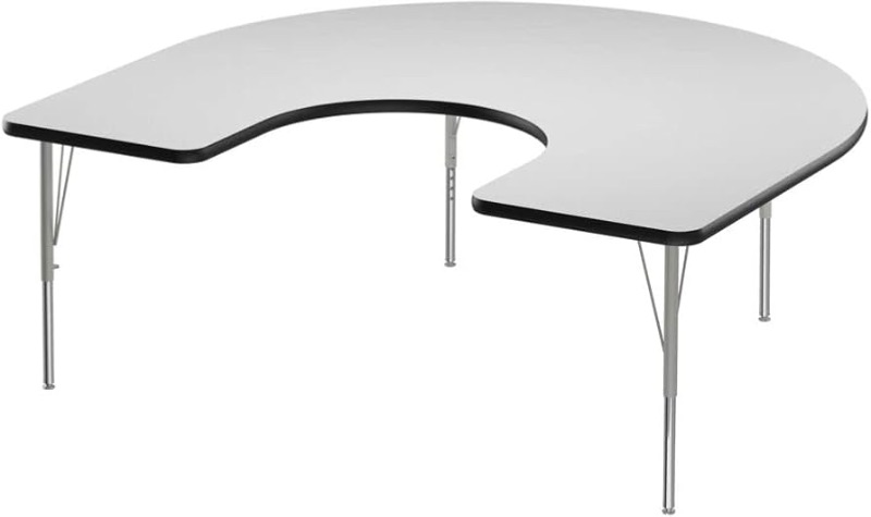 Photo 1 of ***STOCK PHOTO FOR REFERENCE*** ***PICK UP/ TRAILER PICK UP ONLY*** Correll 60"x66" Horseshoe Shaped Classroom Activity Table, Height Adjustable (19"-29") White Top, Black Edge, Durable High Pressure Laminate, Silver/Chrome Legs, School Furniture, Made in