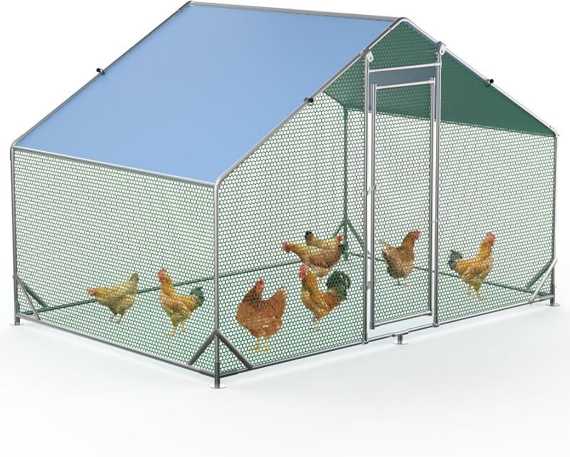 Photo 1 of ***USED - LIKELY MISSING PARTS - UNABLE TO VERIFY FUNCTIONALITY***
Eapele 9.8'x6.5'x6.4', Large Metal Chicken Coop Heavy Duty for Outdoor Chicken Pens with Reforced Tri-Supporting Steel Frame, Silver, Spire Roof