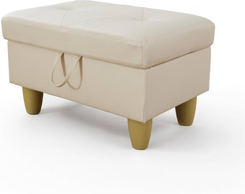 Photo 1 of ***USED - LIKELY MISSING PARTS - UNABLE TO VERIFY FUNCTIONALITY***
Ottoman Rectangular Storage Ottoman Bench, Faux Leather Footrest, Coffee Table, Stool Footstool with Hinged Lid for Living Room, Bedroom, Entryway, Off-White, 28.5"x19"x17.5"