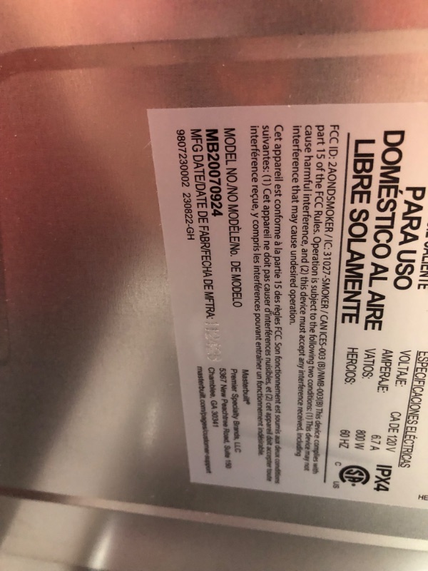 Photo 8 of ***DAMAGED - DENTED - SEE PICTURES - LIKELY MISSING PARTS - UNABLE TO TEST***
Masterbuilt®710 WiFi Digital Smoker, Vertical Design, 711 Cooking Sq. Inches, 4 Chrome Coated Smoking Racks, Wood Chip Loader, Electric Fuel Source to Plug in and Start Cooking,