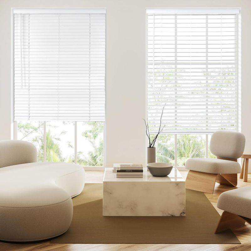 Photo 1 of ***STOCK PHOTO FOR REFERENCE*** Allesin Faux Wood Blinds 2inch Slat Cordless Design Room Darkening Blinds for Indoor Windows Easy to Install & Durable Horizontal Windows Blinds Inside/Outside Mount,70.25" W x 60" L,Pearl White
