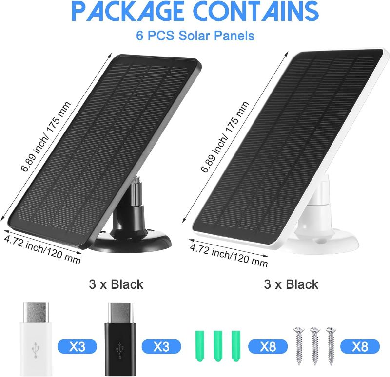 Photo 4 of (READ FULL POST) Kanayu 6 Pcs Camera Solar Panel with 9.8ft 5V 4W Charging Cable, 360° Adjustable Mount, Weatherproof Solar Panel Compatible with DC, Camera, Type C, Micro USB Adapter