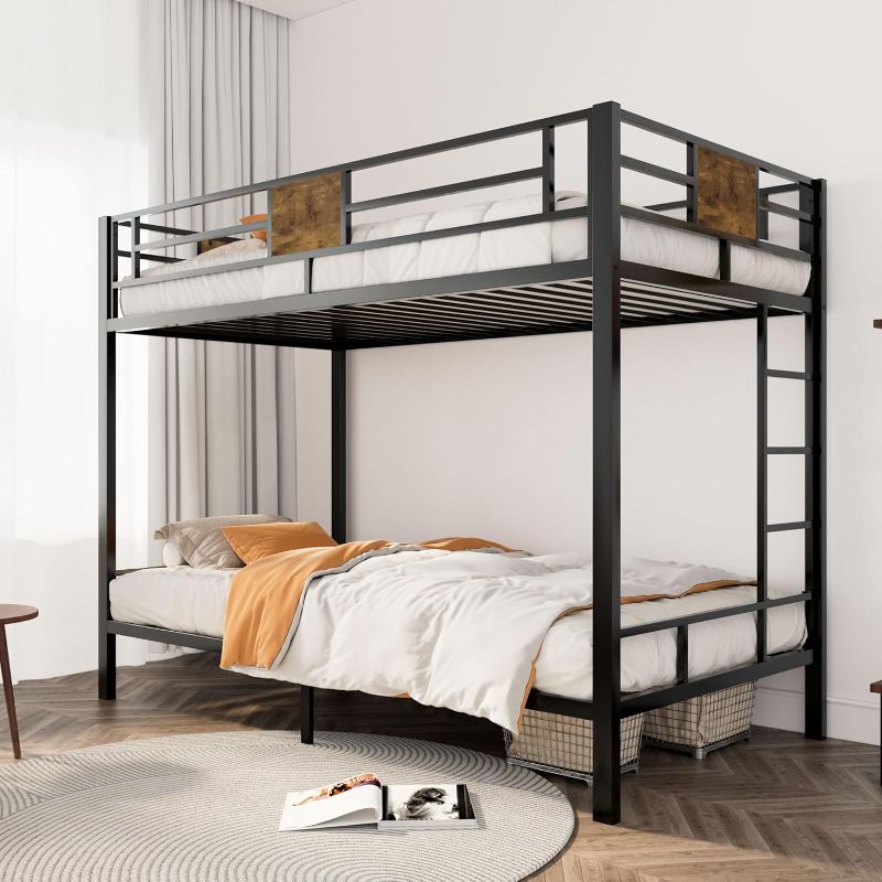 Photo 1 of **NOT EXACT SAME AS STOCK PHOTO** Bunk Bed Twin Over Twin Size with Ladder and Full-Length Guardrail, Metal, Storage Space, No Box Spring Needed, Noise Free, Black