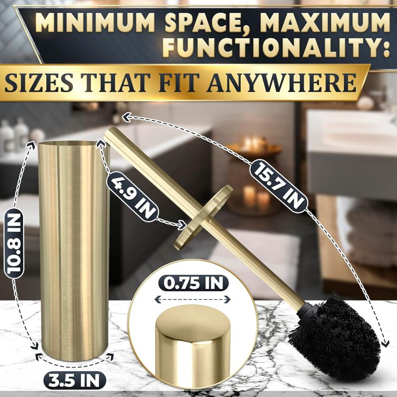 Photo 4 of (READ FULL POST) Stainless Steel Gold Toilet Brush and Holder Set Brushed Gold Bathroom Accessories Toilet Bowl Brush and Holder Bathroom Toilet Brush Brushed Gold Toilet Handle Toilet Brush Gold
