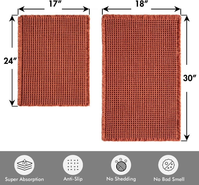 Photo 3 of (READ FULL POST) MIULEE Fall Orange Set of 2 Waffle Bathroom Rugs, Super Absorbent Non Slip Bath Rugs, Machine Washable Bath Mats, Ultra Soft Rubber Backed Shower Mats for Bathroom Floor, Tub, 17"x24"+18"x30"