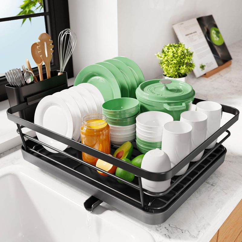 Photo 1 of ***STOCK PHOTO REFERENCE ONLY***Kitsure Dish Drying Rack- Space-Saving Dish Rack, Dish Racks for Kitchen Counter, Stainless Steel Kitchen Drying Rack with a Cutlery Holder,12''W x 15''L, Black
