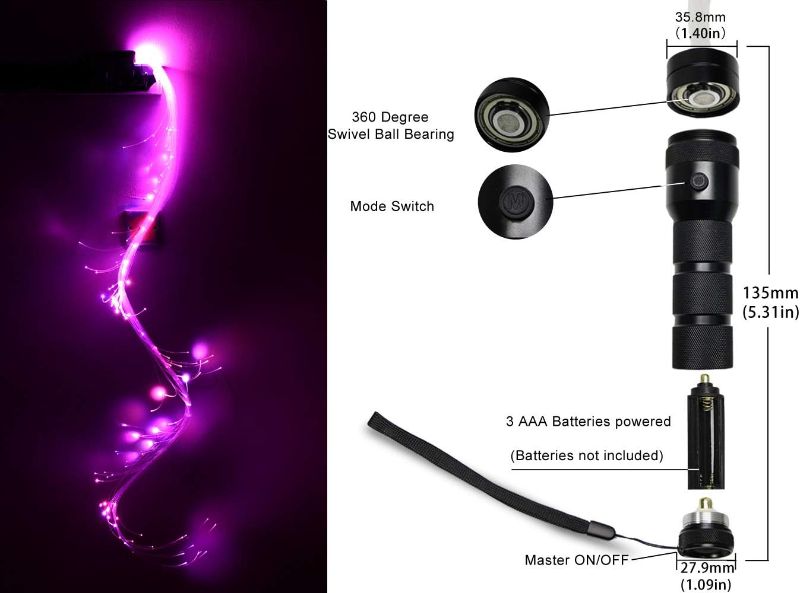 Photo 3 of (READ FULL POST) AZIMOM LED Fiber Optic Dance Whip Space Whip 6ft 360° Swivel 40Display Battery Power Mode Pixel Whip Rave Flow Super Bright Light Up Whip for Party Dancing EDM Show Music Festival