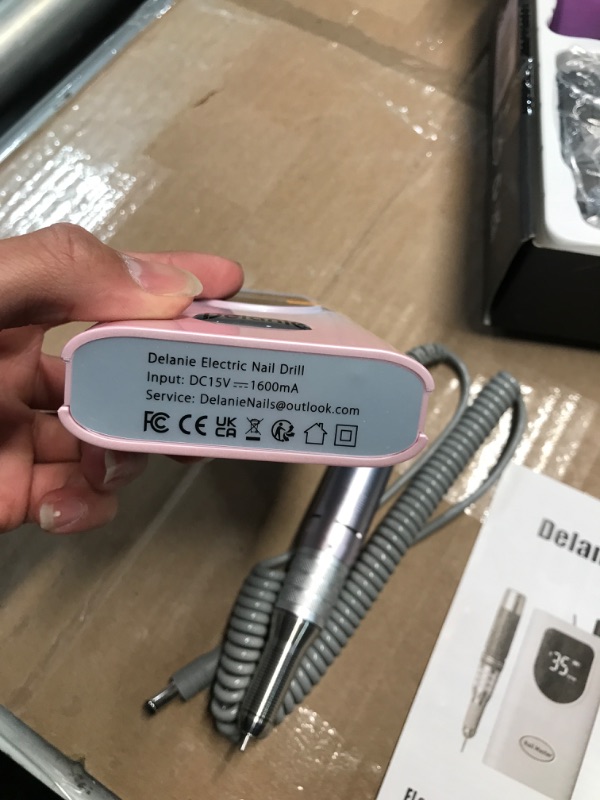 Photo 1 of (EU Plug) Delanie Professional Nail Drill Machine 35000 RPM, Portable Nail Drill for Acrylic Nail Gel Nail, Rechargeable Electric Nail File Gradient Pink