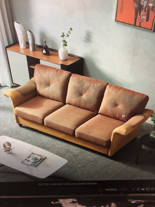 Photo 2 of **BOX 1OF 2 **** Living Room Furniture Linen Fabric Faux Leather with Wood Leg Sofa (Red Brown)