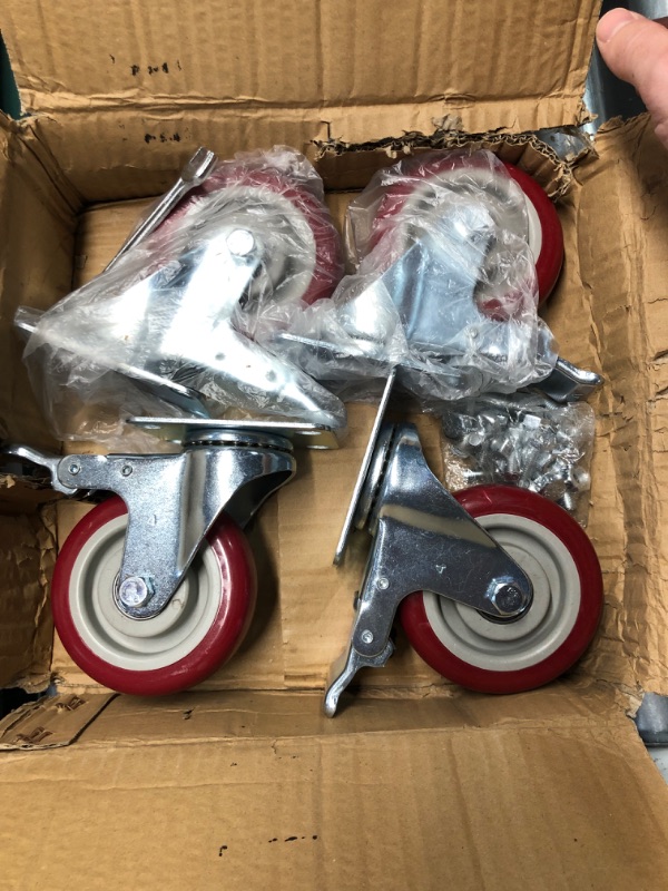 Photo 2 of (READ FULL POST) 4 Inch Caster Wheels Heavy Duty Casters Set of 4 (2200lbs Load Capacity) Lockable Cart Wheels with Brakes, 360 Degree Rotatable - Ideal Caster for Cart, Furniture and Workbench (4 x Brakes)
