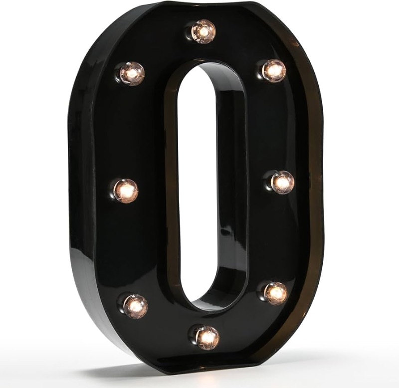 Photo 1 of "O"  Black Alphabet Marquee Letters Sign LED Marquee Number Lights Sign for Night Light Home Bar Christmas Lamp Birthday Party Wedding Decoration