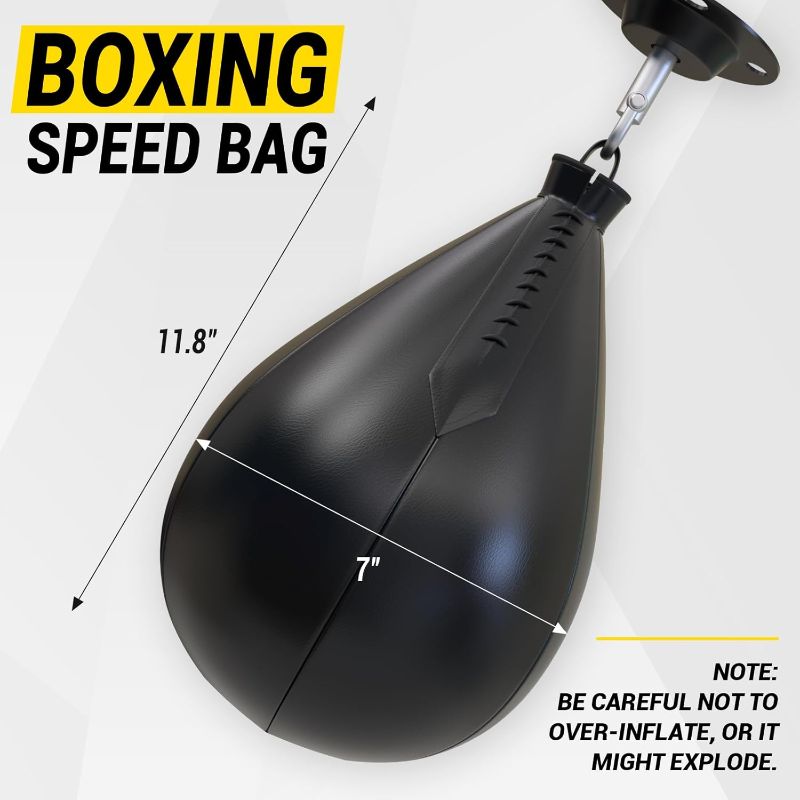 Photo 1 of (SINGLE) WingeddreaM Boxing Speed Bags, PU Leather SINGLE Hanging Speed Punching Bags Speedball, Dodge Striking Bag for Boxing MMA Muay Thai Martial Arts Training Home Gym Equipment (Black)