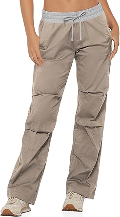 Photo 1 of Fisoew Women's Straight Leg Cargo Pants Casual Low Rise Elastic Drawstring Parachute Pants with Pockets