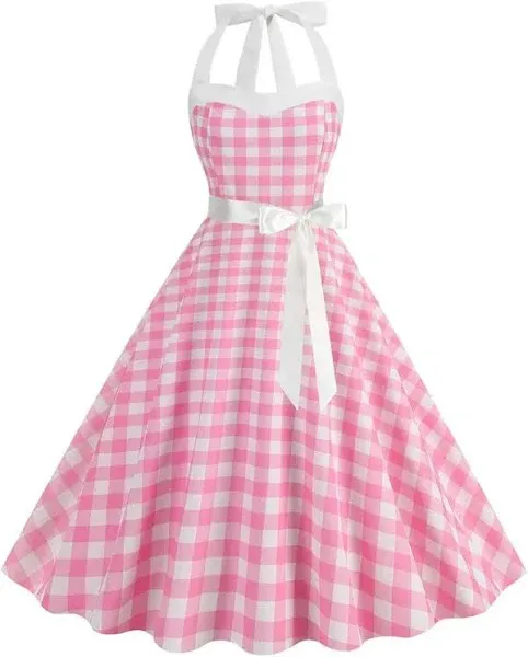 Photo 1 of Vintage 50s 60s Halter Hepburn Party Dress with Belt size: L