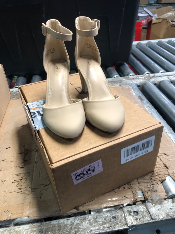 Photo 1 of Ankis Closed Toe Heels for Women -Nude Pointed Toe Heels Low Block Chunky Women Pumps with Ankle Strap -2.25 Inch