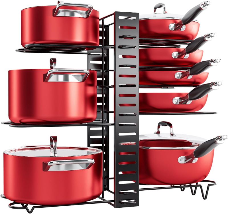 Photo 1 of ***STOCK PHOTO REFERENCE ONLY*** MUDEELA Pots and Pans Organizer Rack under Cabinet, 8-Tier Kitchen Organizers and Storage Pot Racks, Adjustable Pot Organizers inside Cabinet with 3 DIY Methods
