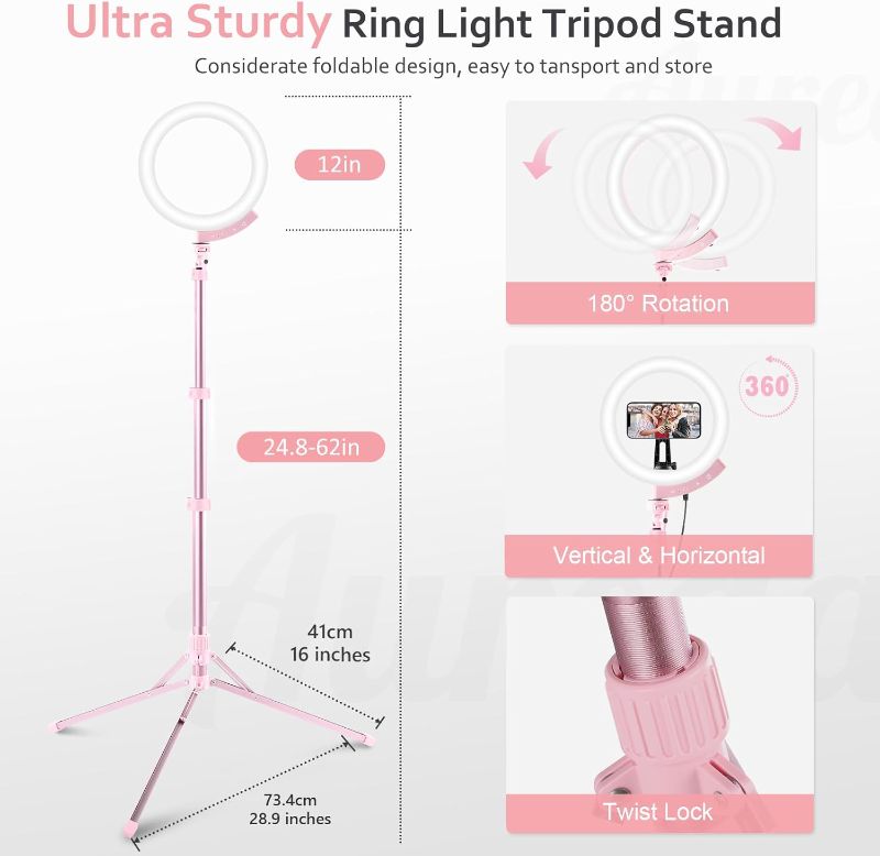 Photo 1 of (READ FULL POST) Aureday 12'' Selfie Ring Light with 62'' Tripod Stand and Magnetic Phone Holder, LED Ringlight for Recording/TikTok/Makeup/Photography, Circle Fill Light with Wireless Remote for iPhone&Android Phones