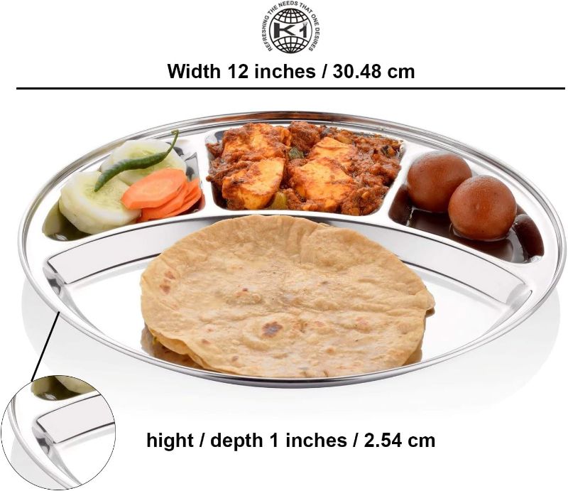 Photo 3 of (READ FULL POST) King International Stainless Steel Plates, Divided Dinner Plate Four Section Round Dinner Plates Set of 6, 11 Inches, Round Divided Dinner Plate, divided plates for adults, dinner plates