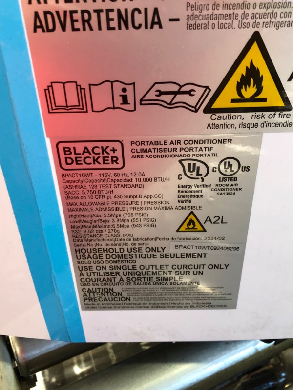 Photo 4 of ***USED - LIKELY MISSING PARTS - UNABLE TO VERIFY FUNCTIONALITY***
BLACK+DECKER 10,000 BTU Portable Air Conditioner up to 450 Sq.Ft. with Remote Control,White White 1 Count (Pack of 1)