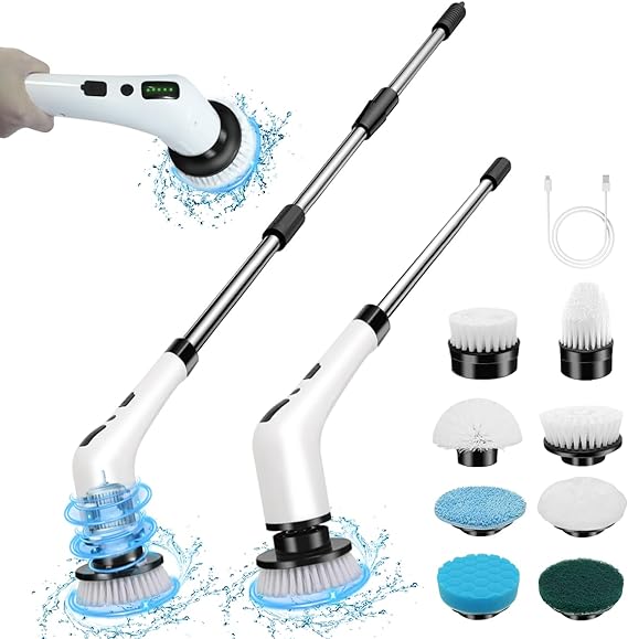 Photo 1 of Electric Spin Scrubber,Cordless Cleaning Brush, Electric Cleaning Brush,1.5H, 8 Replaceable Heads,3 Adjustable Retractable Handle,Power Shower Scrubberr for Cleaning Bathroom,Floor,Tub,Kitchen