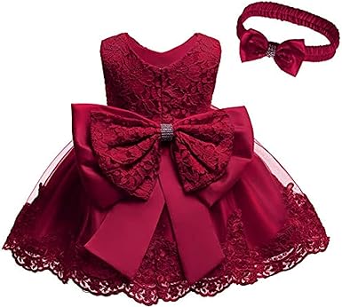 Photo 1 of 0-6T Baby Girls Tutu Gown Toddler Big Bowknot Pageant Wedding Christmas Lace Dresses with Headwear
