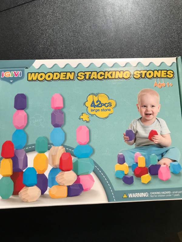 Photo 2 of IGIVI Montessori Toys for 1 2 3 Year Old Boys & Girls, Wooden Stacking Sorting Rocks Balancing Stone, Preschool Educational Sensory Toys for Toddlers, Birthday Gifts for Kids Toys Ages 2-4 5-7