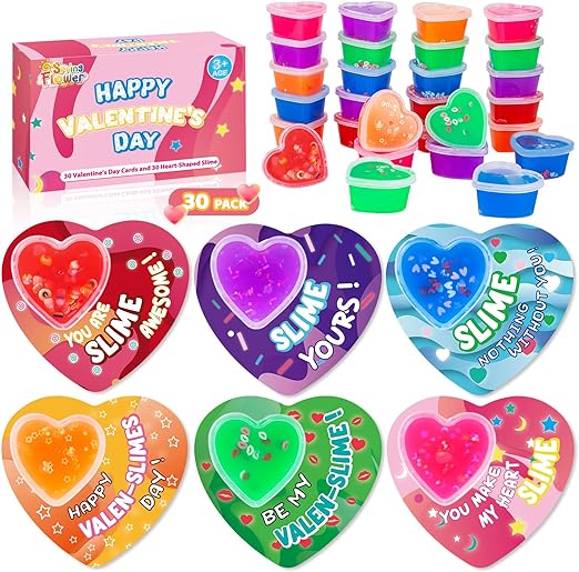 Photo 1 of SpringFlower 30 Pack Valentines Day Cards For Kids With Heart Shape Slime Toys, Kids Classroom Valentines Exchange Gifts, Valentines Party Favors For Kids, School Classroom Valentine's Prizes