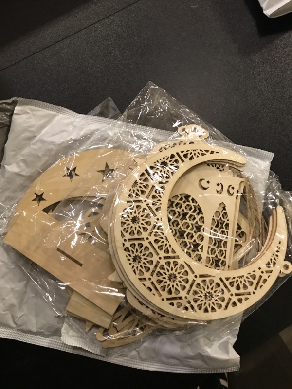 Photo 2 of 12 Pcs Ramadan Wooden Ornaments Include 9 Pcs Eid Mubarak Hollow Wooden Pendant Moon Lantern Star Ramadan Decorations 3 Pcs Hanging Plaque Ramadan Table Decor for Islamic Party Room Home Wall
