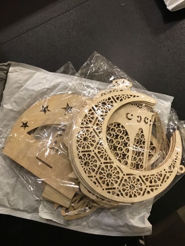 Photo 1 of 12 Pcs Ramadan Wooden Ornaments Include 9 Pcs Eid Mubarak Hollow Wooden Pendant Moon Lantern Star Ramadan Decorations 3 Pcs Hanging Plaque Ramadan Table Decor for Islamic Party Room Home Wall