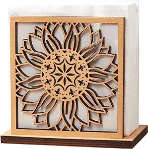 Photo 1 of Wood Napkin Holder – Wooden Napkin Holder for Table – Sunflower Paper Napkin Holder – Freestanding Napkin Dispenser for Home, Kitchen, Restaurant, Cafe, Party – Modern Napkin Organizer