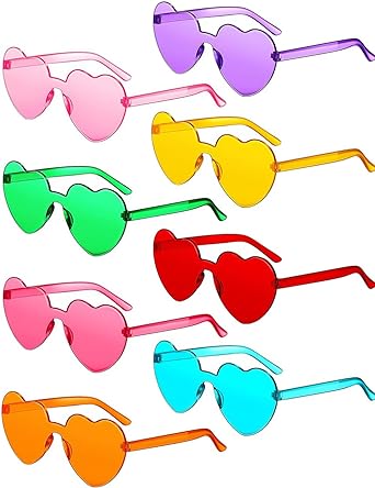 Photo 1 of 8 Pack Heart Glasses Colored Heart Shaped Sunglasses for Women Girls Party Glasses