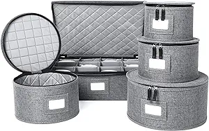 Photo 1 of Fine China Storage Containers Hard Shell – 5 Piece Dish Storage Containers, Quilted and Stackable Mug Storage and Plate Storage Containers, Dish Organizer with Dividers for Moving and Seasonal Storage