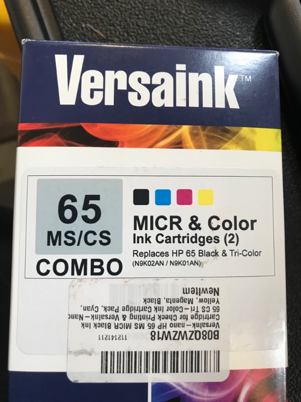 Photo 2 of VersaInk-nano HP 65 MS MICR Black Ink Cartridge for Check Printing & VersaInk-Nano 65 CS Tri-Color Ink Cartridge Pack, Cyan, Yellow, Magenta, Black